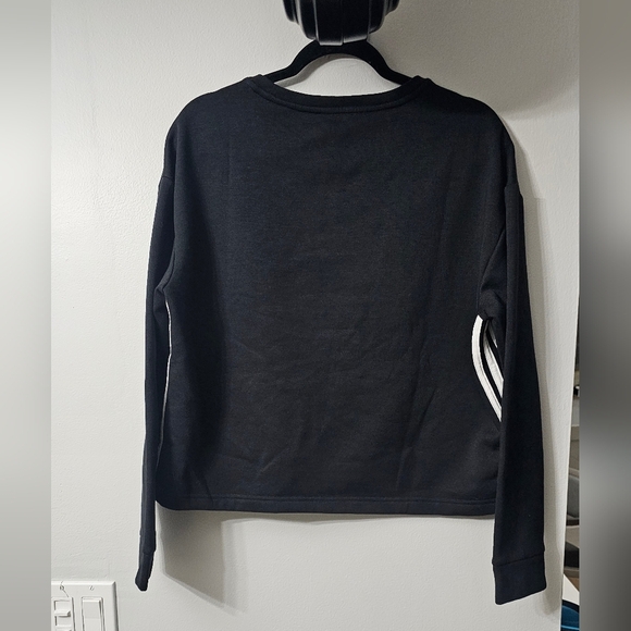 adidas Women's Primegreen Comfort Fleece Loose Cropped Black 3-Stripes Top NWT L - Picture 5 of 5